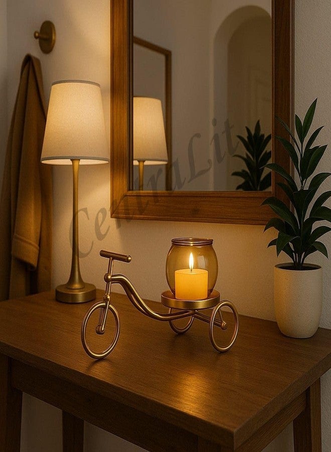 CentraLit حامل دراجات مزخرف من سنتراليت جولد مع زجاج ذهبي | قطعة ديكور منزلية رائعة لغرفة المعيشة، غرفة النوم، أو لتزيين الطاولة | حامل ديكور، ديكورات للمناسبات، وهدايا للمنزل - Image 2